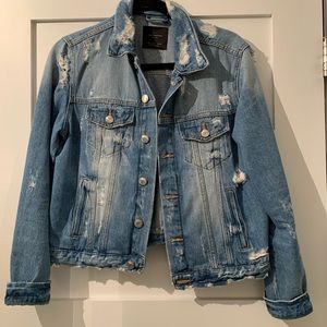 Zara Distressed Jean Jacket Size Large
